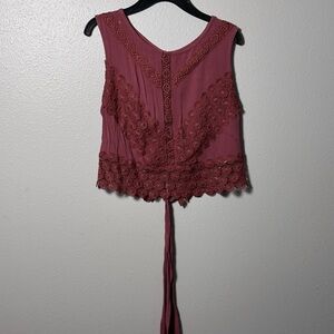 Self Esteem Women Brown Crochet Cropped Shirt Size S